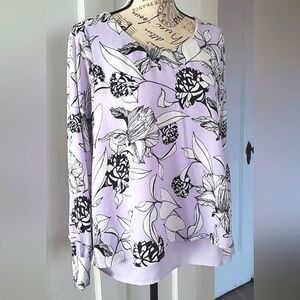 Women's Violet Floral Print 3/4 Sleeve Top Blouse- Size M 🌴